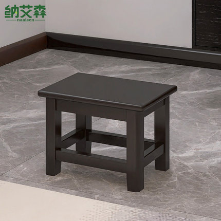 实木小凳子结实家用榫卯木头矮板凳耐用迷你换鞋凳长方形胡桃木色