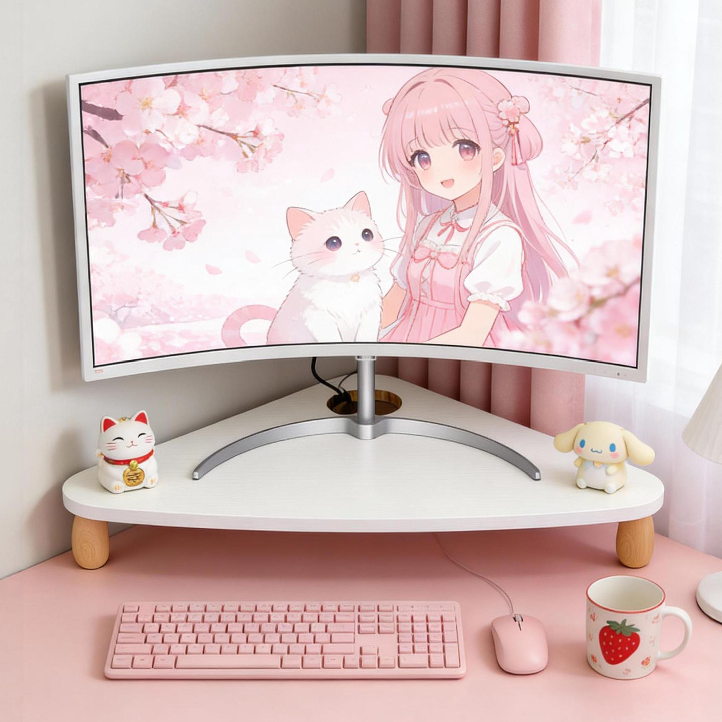 转角电脑增高架大圆角工位置物架