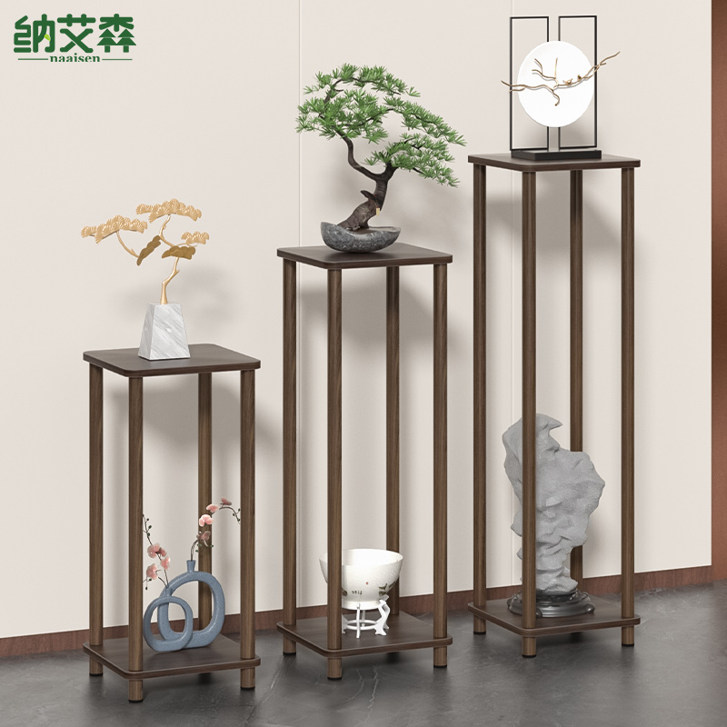 新中式落地实木花架简易花架客厅