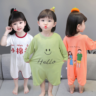 透气居家卡通连体衣 睡衣男女宝宝面膜睡袋儿童短袖 婴幼儿夏季 薄款