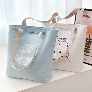 帆布包女2025新款 书单肩包拎书 大容量通勤手提布袋初中学生补习装