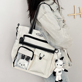 帆布包女大容量中学生上课拎书补课包2025新款 手提布袋斜挎单肩包