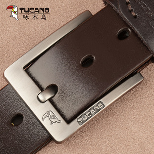 带纯正品 青年休闲裤 真皮针扣腰带男头层纯牛皮韩版 啄木鸟皮带男士