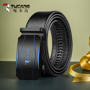 啄木鸟头层牛皮皮带男真皮腰带男中青年自动扣年轻人男士 高档潮tk