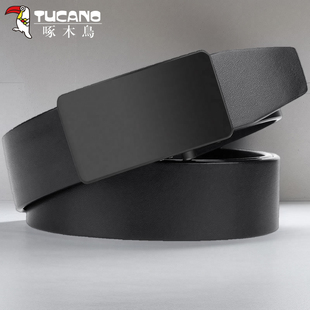 啄木鸟纯头层牛皮男士皮带真皮年轻人百搭自动扣韩版简约正品腰带