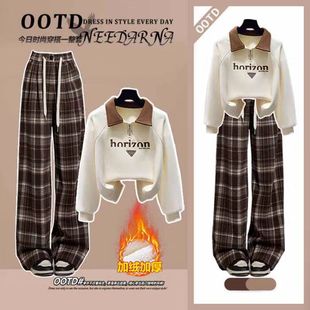 12一15岁大童套装13女孩秋冬学生Polo翻领卫衣美拉德加绒裤两件套