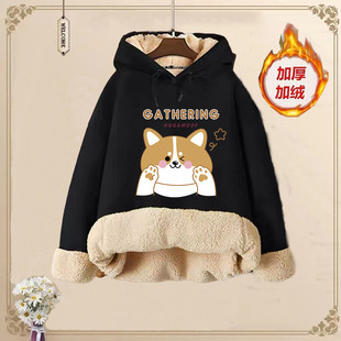 少女羊羔绒连帽卫衣女冬季初中女生保暖外套加绒加厚冬款棉服上衣