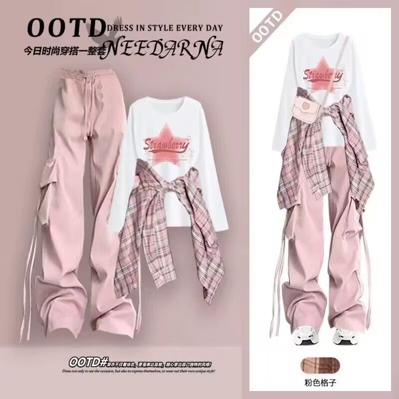 初中生大童一整套女秋季2025新款长袖T恤衬衫+时尚工装裤三件套装,童装/婴儿装/亲子装,套装,淘宝优惠券,粉丝福利购,淘宝优惠卷