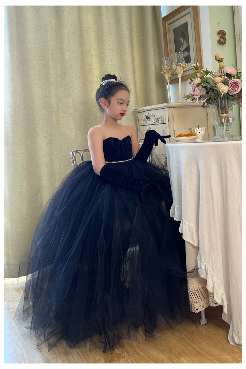 女童赫本风黑色晚礼服