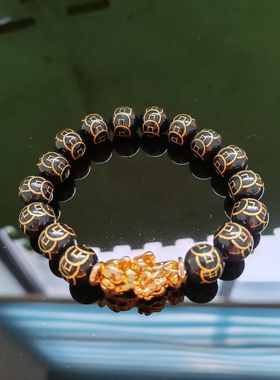 黑玛瑙财运滚滚滚貔貅12mm手链