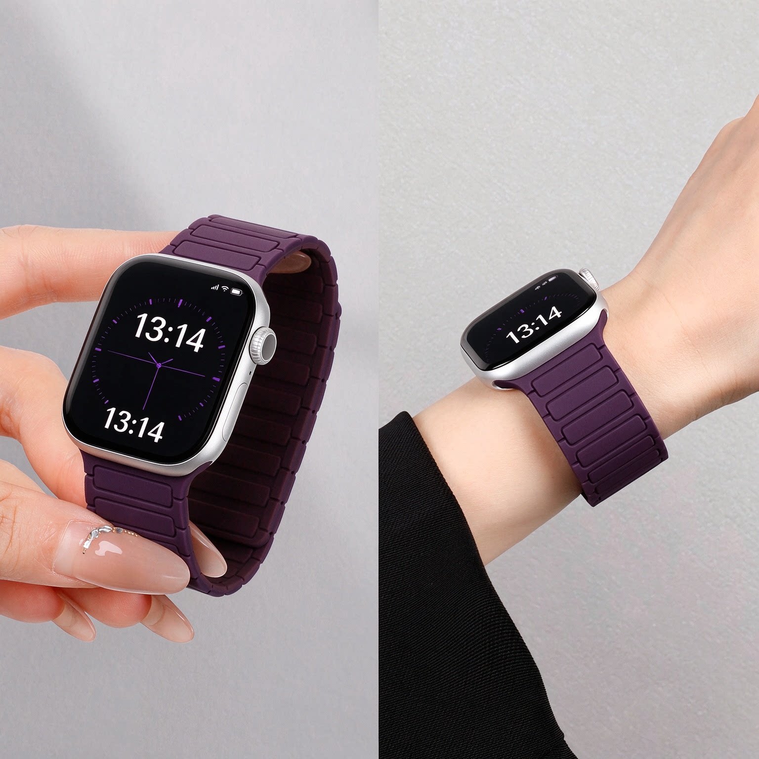 适用于苹果手表s12表带applewatch11/10/9硅胶磁吸腕带智能运动iwatchS7/6舒适Ultra3女SE高级创意替换配件