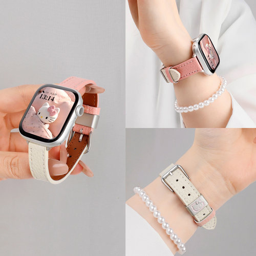 适用于苹果s11表带applewatchs10/9/8荔枝纹细款皮质腕带智能运动手表iWatchs7高级感ultra3女款真皮替换配件