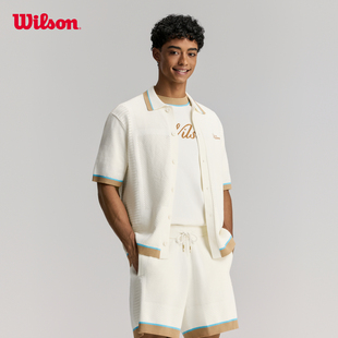Wilson威尔胜26年夏季新款男士毛织翻领开衫网球运动短袖编织衫