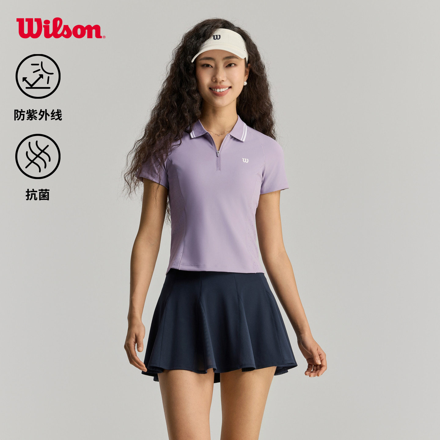 Wilson威尔胜26年夏季女士透气修身半拉链网球运动翻领短袖POLO