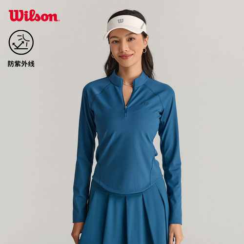 Wilson威尔胜春季女士修身弹力运动冲孔透气网球运动针织长袖T恤