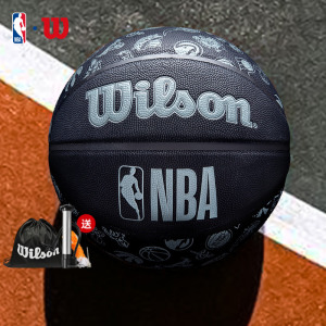 Wilson威尔胜官方NBA全队徽PU室内外标准7号篮球黑色礼盒送礼收藏