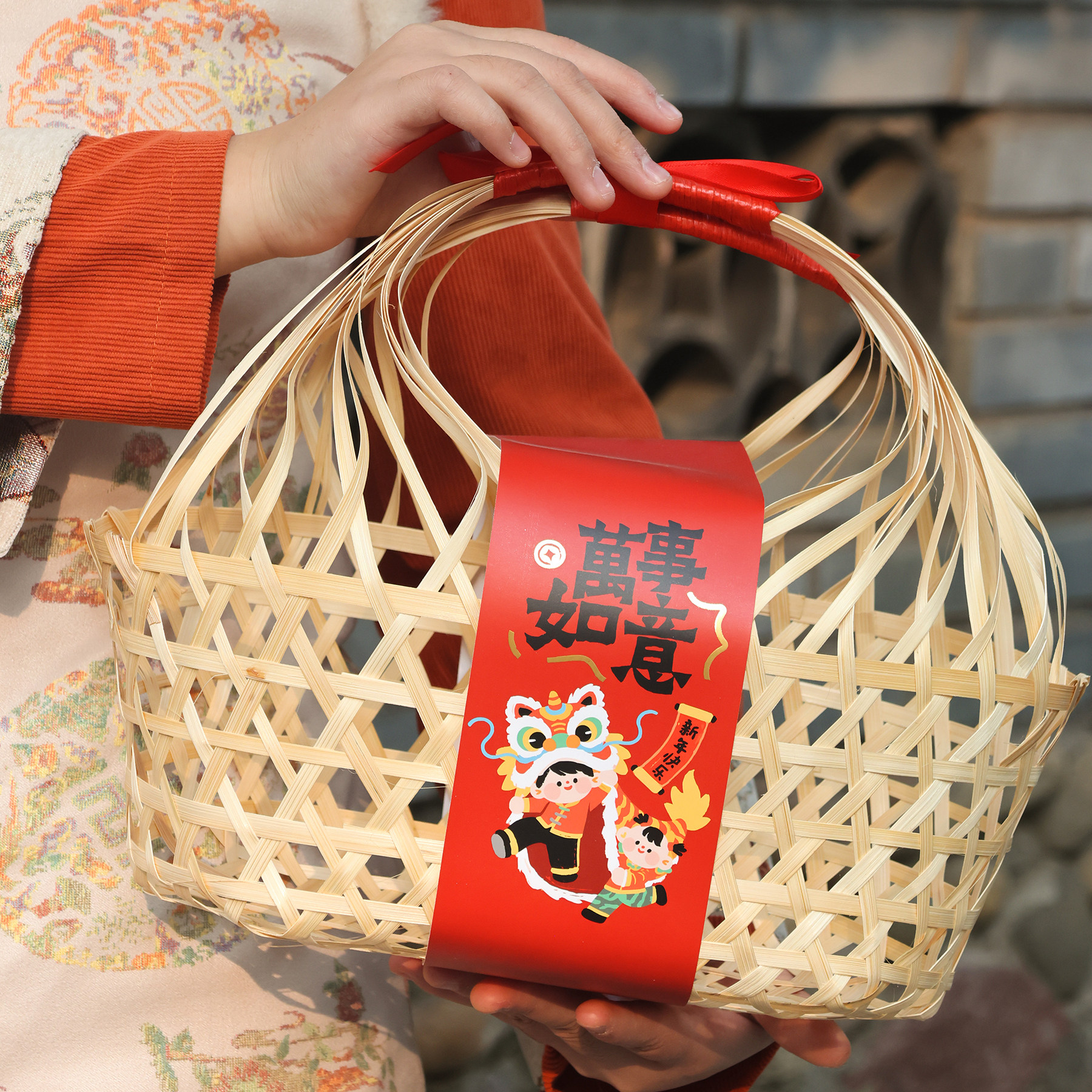 2026新年大吉礼盒手提竹篓篮中式年货伴手礼高档烫金工艺礼品包装