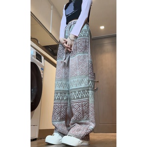 男式重磅定制短款毛感直筒提花男女同款情侣阔腿长裤  D588/P55图片