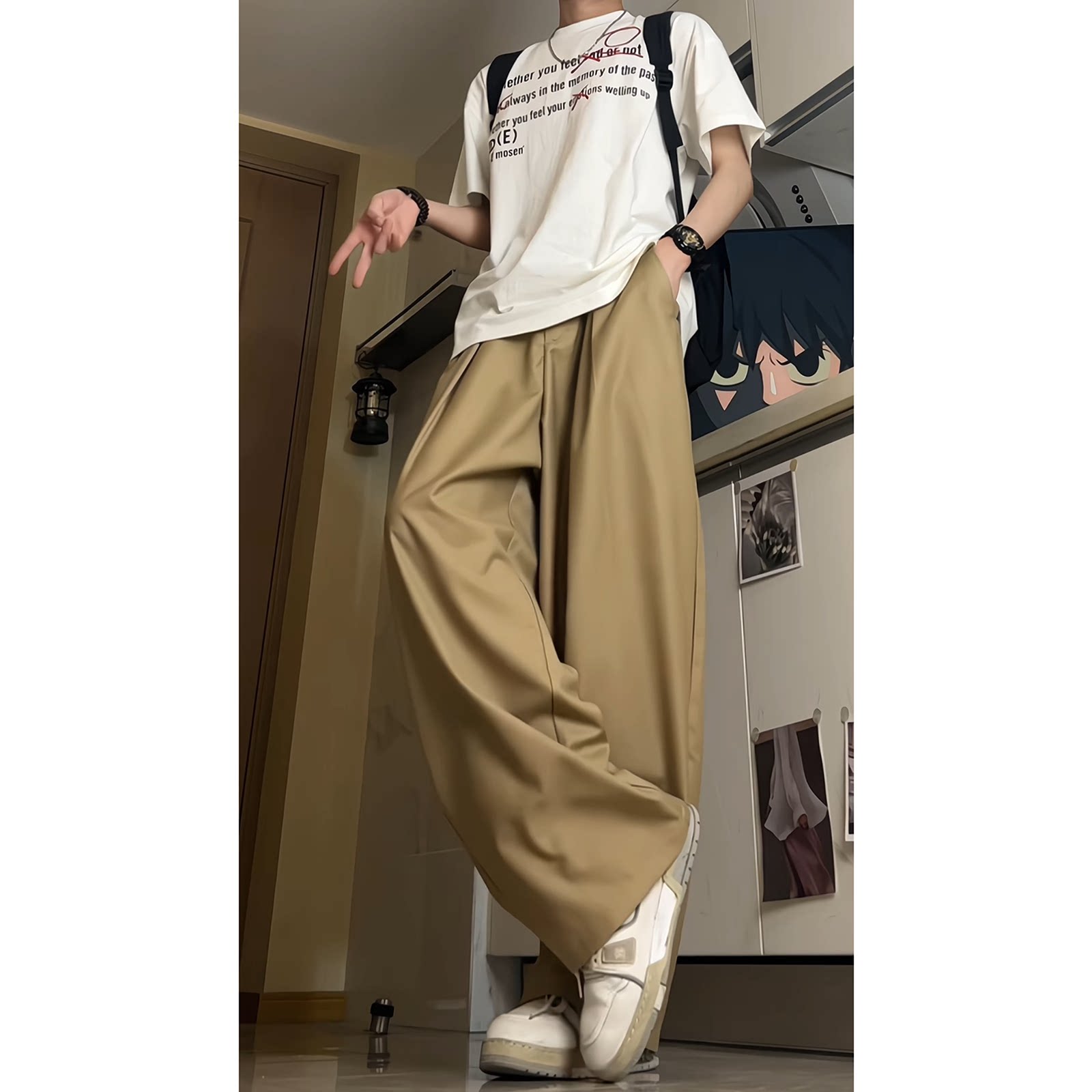 后腰松紧西裤休闲阔腿垂坠感直筒宽松西装裤拖地男女裤子D510/P60,男装西裤,星座206（原A221）