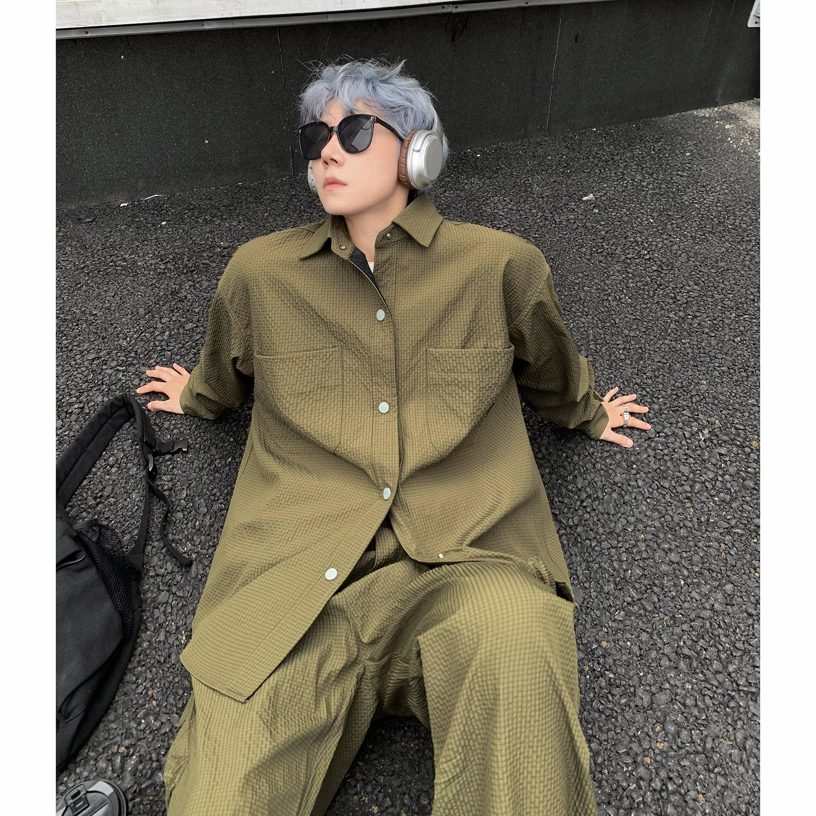 老钱风休闲套装情侣秋冬季大码宽松衬衫外套阔腿工装裤 TZ08/P85图片