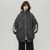 粉色美式连帽羊羔毛外套男加绒加厚棉服中性风三杠棉衣M02/P118，男装夹克，星座206（原A221）