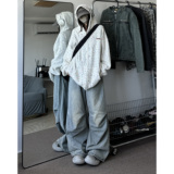 潮牌情侣美式冰淇淋彩点重磅连帽卫衣宽松拉链开衫外套W11/P70，女装短外套，星座206（原A221）