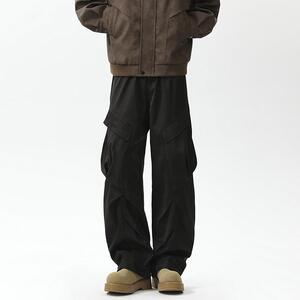 美式高街褶皱工装裤男秋季压褶伞兵裤子宽松直筒长裤 D537/P55图片