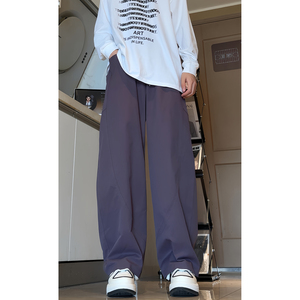 慵懒风裤子男秋季休闲宽松直筒弯刀阔腿裤重磅美式长裤 D563/P55图片