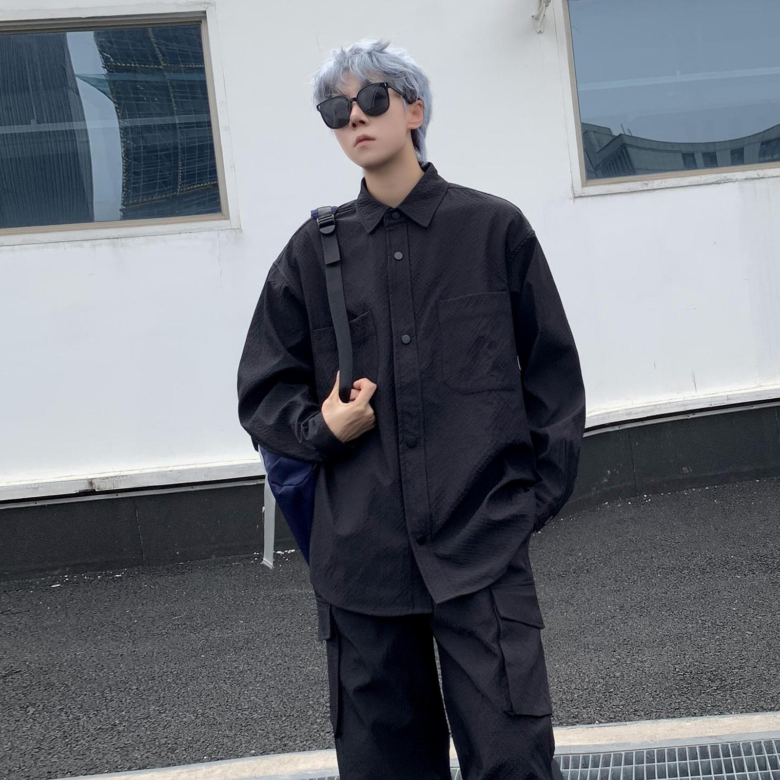 痞帅长袖套装衬衫宽松长袖衬衫长裤休闲套装上衣套装情侣TZ08/P85,男装衬衫,星座206（原A221）