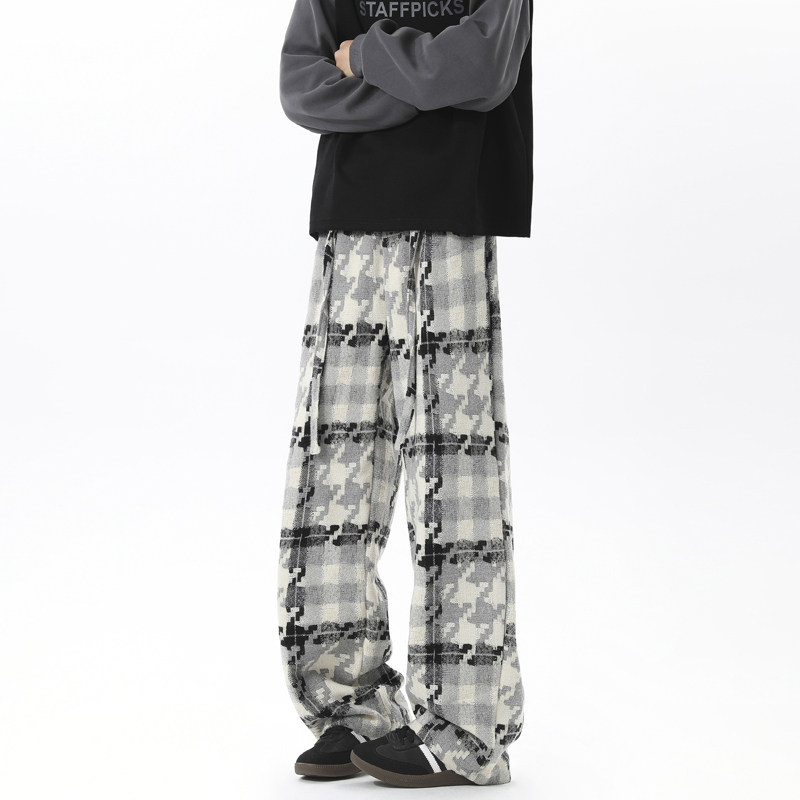 垂感慵懒格子休闲裤子千鸟格设计感直筒阔腿长裤秋冬季D595/P60，男装休闲裤，星座206（原A221）