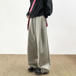 美式复古重磅卫裤打褶男宽松直筒运动休闲长裤子阔腿裤D593/P55