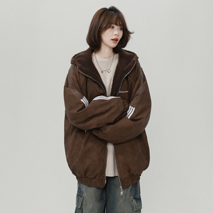 羊羔绒PU皮棉服男款冬季加绒加厚保暖棉袄美式高街棉衣 M02/P118图片