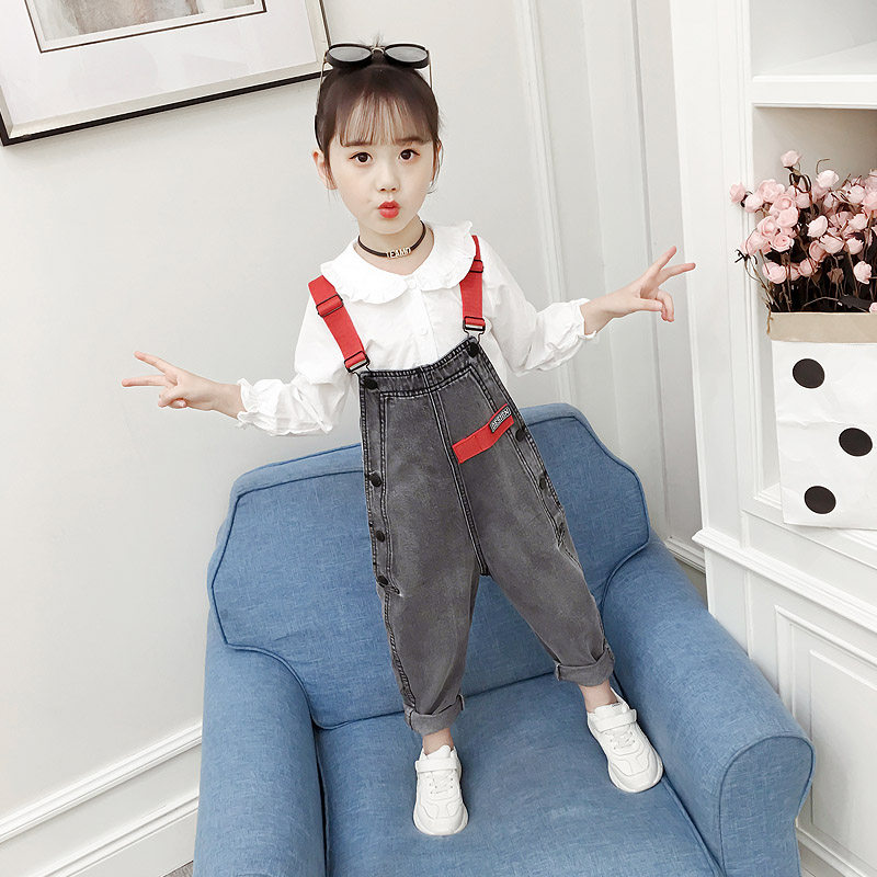 女童背带裤秋装儿童韩版牛仔裤2023新款小女孩时髦裤子洋气童装潮