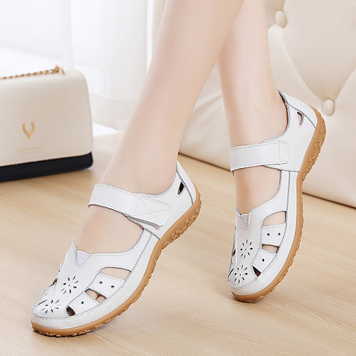 透气真皮凉鞋女软底软面妈妈鞋
