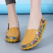 孕妇妈妈鞋 韩版 外贸女鞋 真皮软底软面一脚蹬懒人鞋 印花豆豆鞋 大码