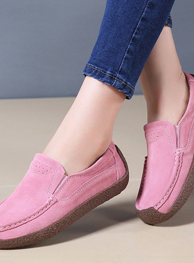 真皮豆豆鞋女鞋春秋款2026年新款一脚蹬牛筋底软底懒人休闲妈妈鞋