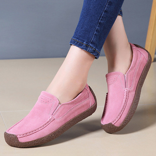 真皮豆豆鞋女牛筋软底孕妇妈妈鞋