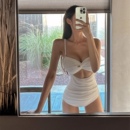 性感比基尼小胸聚拢镂空高腰褶皱遮肚显瘦连体温泉 泳衣女2025新款