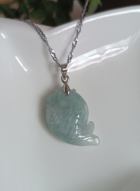 翡翠A货飘花年年有鱼玉吊坠