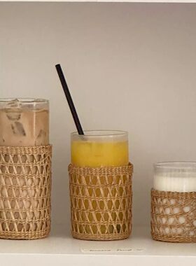 韩国ins博主藤编手工玻璃杯