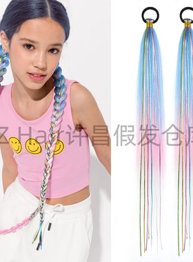 金丝彩绳混编假发辫子女拳击辫马尾辫甜酷女孩麻花辫双马尾拳击辫