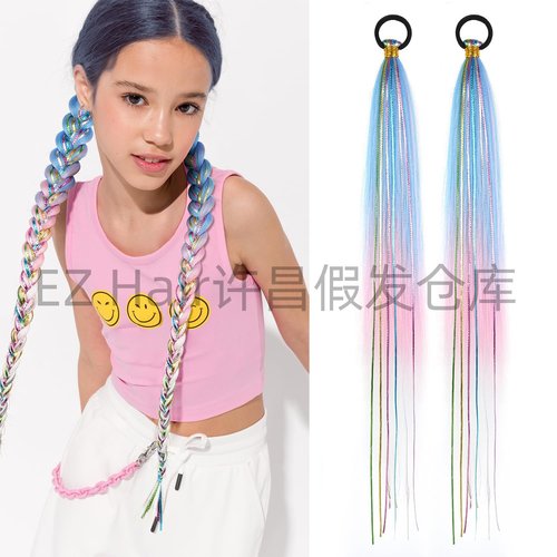 金丝彩绳混编假发辫子女拳击辫马尾辫甜酷女孩麻花辫双马尾拳击辫