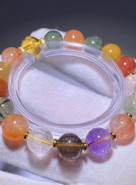 道家精品定制五行平衡天然水晶赵公明多宝手链雕刻真言手串女款