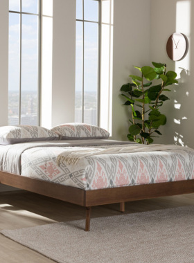 双人全实木 无靠背橡木黑胡桃木悬空床架 榻榻米矮床 定做尺寸床