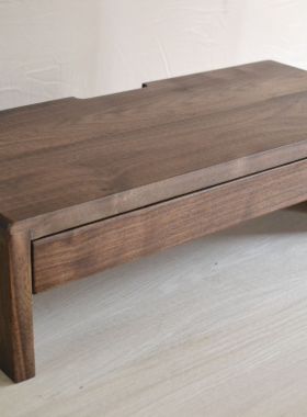 定制北美黑胡桃木电脑架台式显示器架带抽屉书桌置物架原木增高架