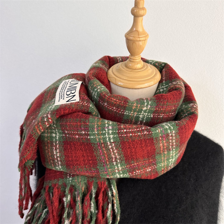 圣诞节特供！红绿配色仿羊绒流苏围巾女韩系百搭格子加厚围脖男女