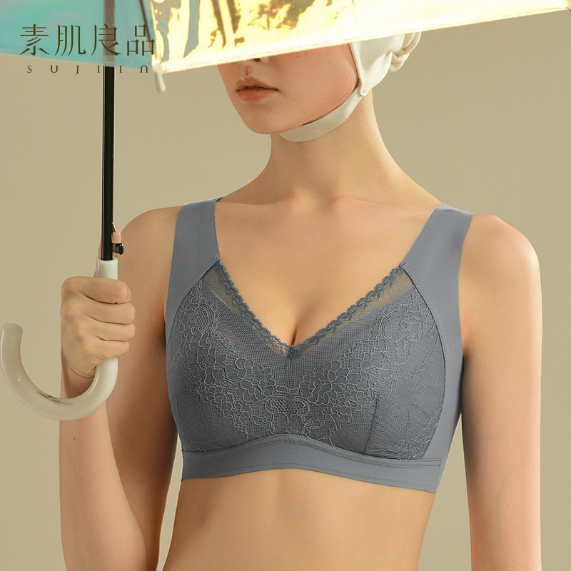 素肌良品蕾丝内衣女大胸显小全罩杯上托收副乳性感舒适无钢圈文胸,女士内衣/男士内衣/家居服,文胸,淘宝优惠券,粉丝福利购,淘宝优惠卷