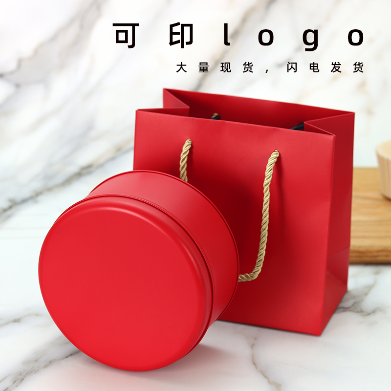 曲奇饼干包装盒子大小红色高端马口铁盒素色加高铁罐圆形空盒定制