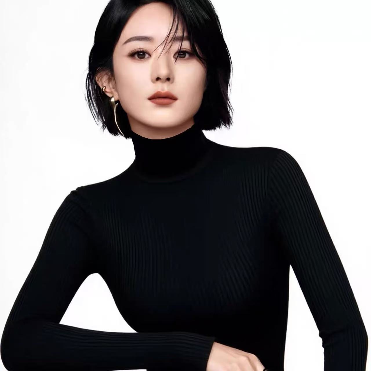 赵丽颖明星同款打底衫女100%纯山羊绒衫秋冬季半高领羊毛毛衣内搭