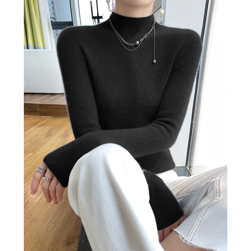 无缝一线成衣100纯山羊绒衫女修身半高领套头打底衫长袖针织毛衣